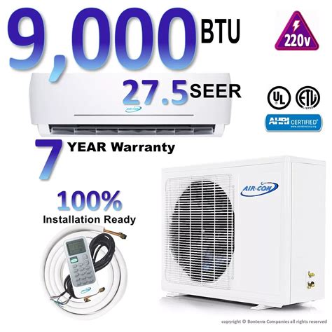 9000 BTU Air-Con Mini Split Inverter AC Air-Conditioner Heat Pump 27.5 ...