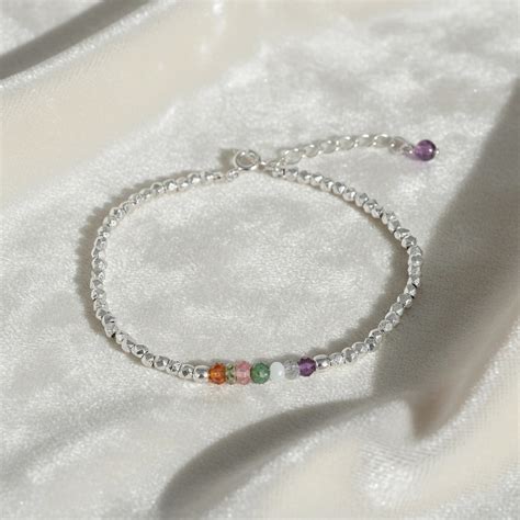 Colorful Beaded Bracelet – Gold Plated Multi Gemstone Bracelet – Silver ...