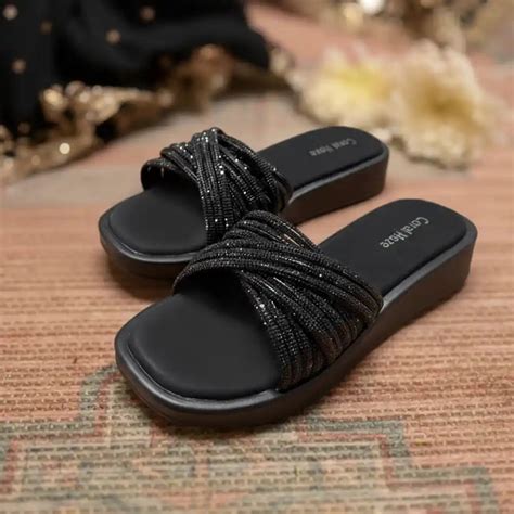 Startdust Rhinestone Sliders | Criss-Cross Straps – Coral Haze