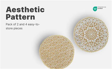 Buy SARAL HOME EASY LIVING White Jute & Cotton Printed Round Table Mat ...