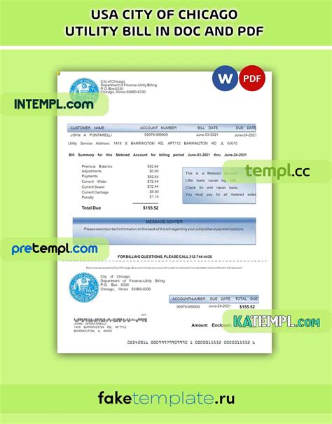 USA CITY OF CHICAGO utility bill, PDF and Word download template | by ...