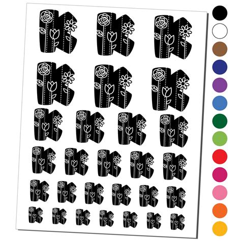 Sweet and Cute Flowers Rounded Block Letter K Water Resistant Temporary ...