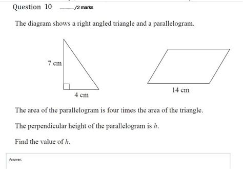 The diagram shows a right-angled triangle and parallelogram. The area ...
