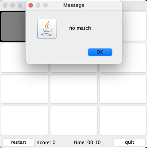 Memory Mathcing Game Java Code 的图像结果