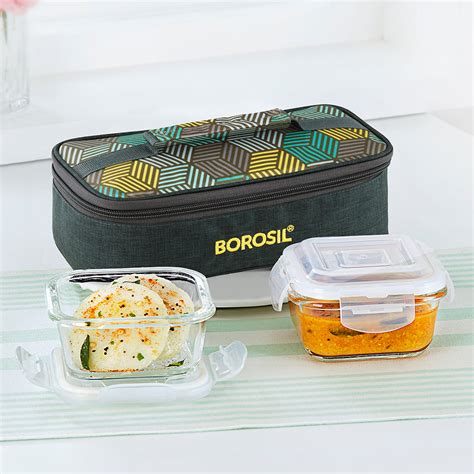 Borosil Borosil Foodluck Olive Glass Lunchbox, Square x 2 (Flat)