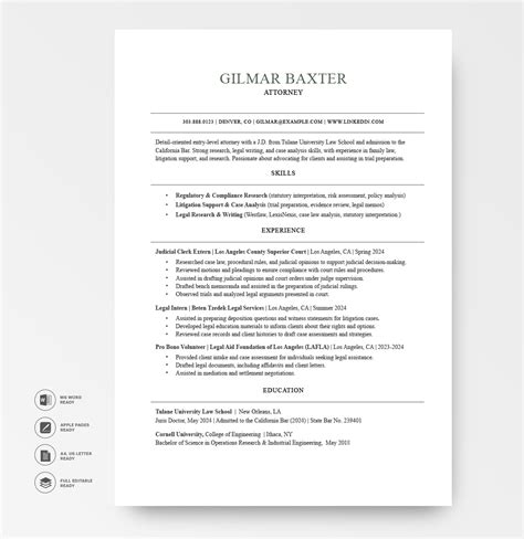 Entry-Level Attorney Resume Template, MS Word, Pages