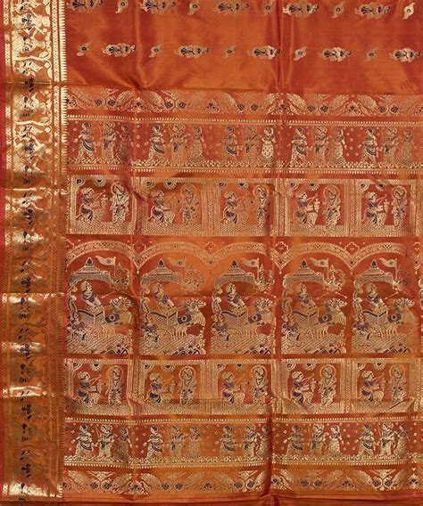 Orange handloom silk baluchari saree – GoSwadeshi