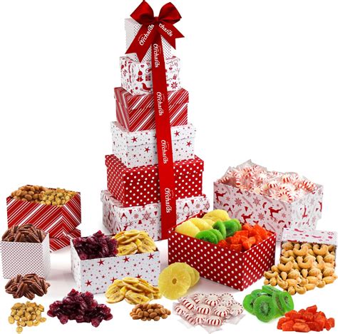 Amazon.com : Holiday Gift Basket Tower - with Dried Fruits & Nuts Gourmet Cravings Indulgence ...