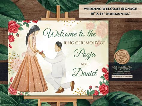 Buy Welcome to Our Engagement Sign & Indian Ring Ceremony Easel Signage ...