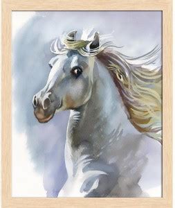 Artzfolio White Horse Framed Wall Art Painting Print Canvas 14.4 inch x ...