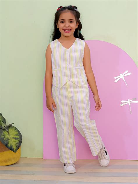 Multi Color Striped Girls Co Ord Pant Set | Available on The Mom Store