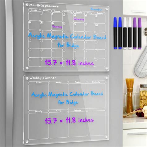 Buy HIIMIEI Monthly and Weekly for Fridge, 2 Set Clear Acrylic Magnetic ...