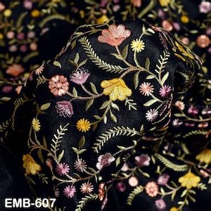 Buy Black Indian Embroidered Fabric by the Yard Sewing DIY Crafting ...