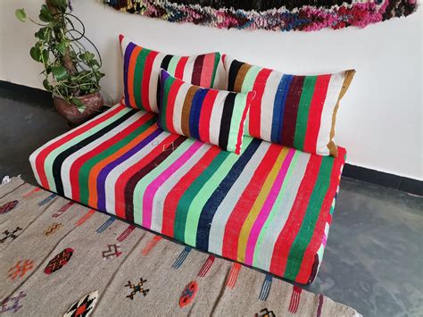 Colorful Moroccan Floor Sofa Set - 100% Wool Striped Design