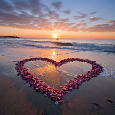 Valentine Heart In Sand By Ocean Free Stock Photo - Public Domain Pictures