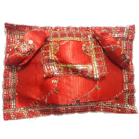 SK Craft Designer Handcrafted Golden Red Lace Laddu Gopal Gaddi Set ...