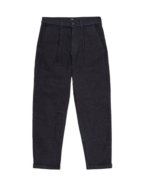 Buy Relaxed Tapered Fit Single Pleat Jeans at Marks & Spencer