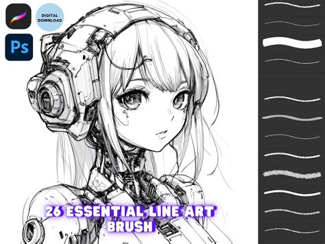 Procreate Photoshop Essential Line Art Brush, Smooth Sketch Ink Kit Art ...