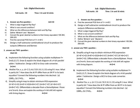 Digital electronics Question Paper - Sub : Digital Electronics Full ...