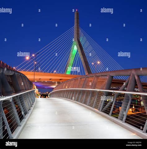 North Bank Walkway and Zakim Bridge at Night in Boston, Massachusetts Stock Photo - Alamy