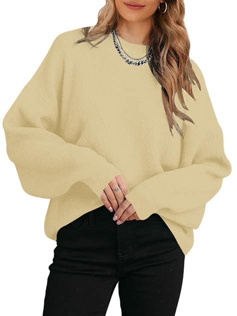 Saodimallsu Womens Crew Neck Sweaters Long Sleeve Ribbed Knit Oversized ...