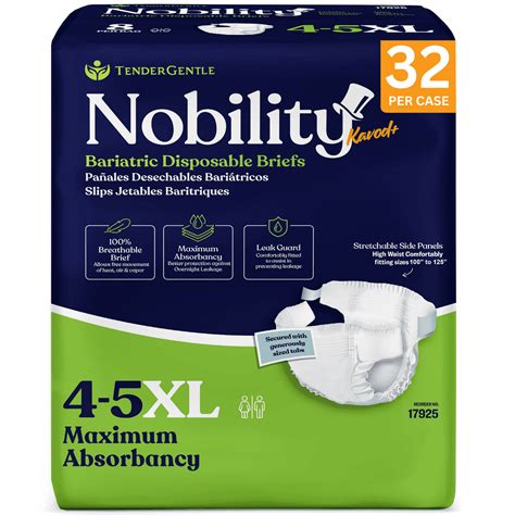 Tender Gentle 4XL 5XL Adult Diapers for Women and Men - 32 Bariatric Disposable Briefs with Tabs ...
