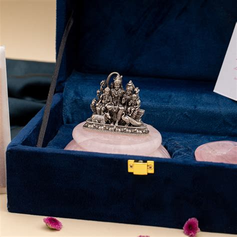 Natural rose quartz base with silver Shiv Parivaar – GemAnatomy