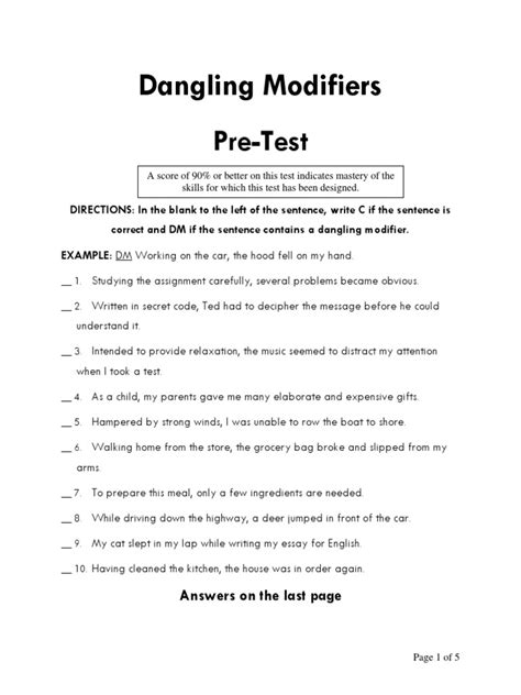 Image result for Dangling Modifier Practice Test