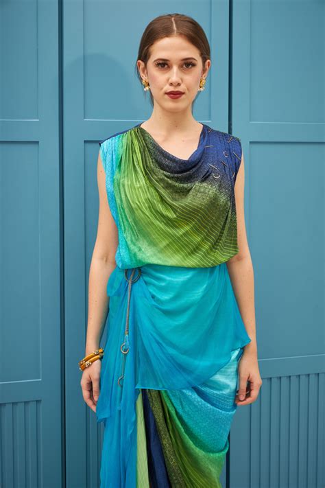 Naina Seth - Hand Embellished Indo Western Draped Dress - Elahe