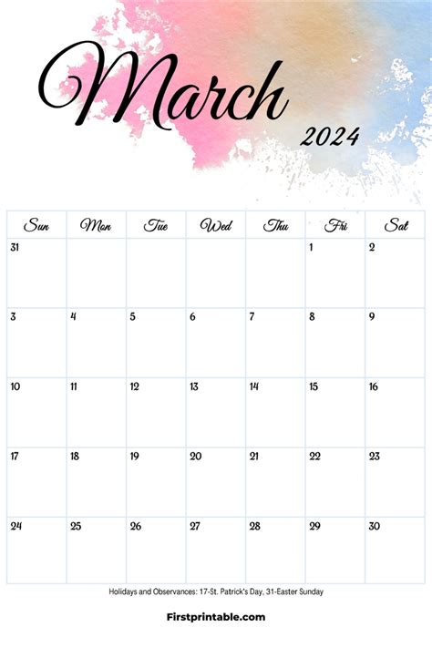 Printable editable fillable march calendars 2024 2025 – Artofit
