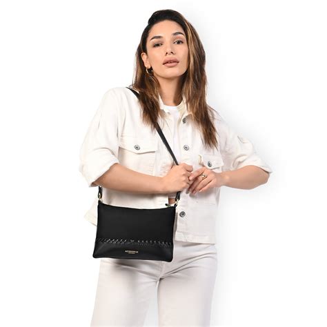 Black Faux Leather Stitch Detail Sling Bag For Women - Accessorize India