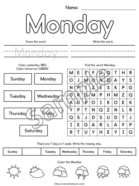 Days of the Week Worksheets Printable – Trace, Write, Color, Find & Se ...