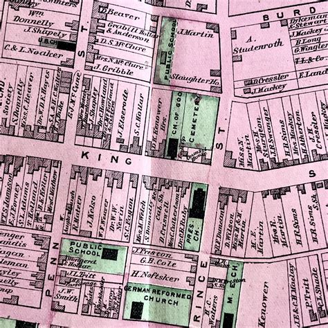 Rare 1872 Hand-Colored Map of Shippensburg, Pennsylvania with Property Owner Names and Building ...