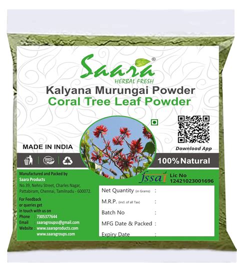 Saara HERBAL FRESH Kalyana Murungai Powder, 400g, Pangara, Erythrina ...