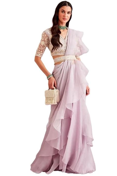 Buy Women's frill ruffle ready to wear saree for wedding mehandi party ...