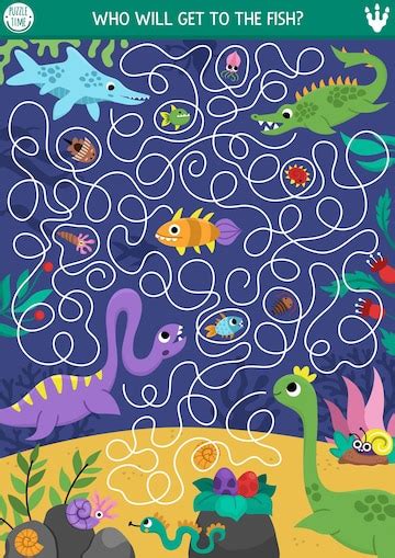 Marine dinosaur maze for kids with cute animals and ancient world ...