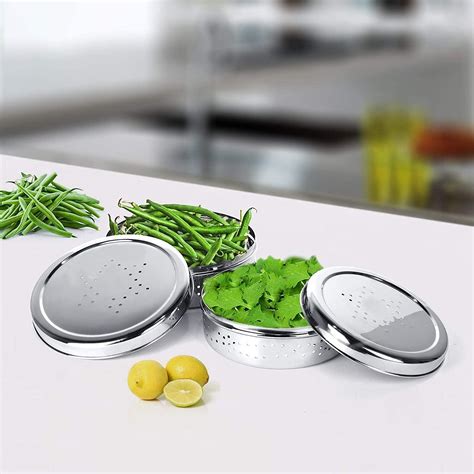 Stainless Steel Hole Puri Flat Dabbas/Canisters with Air Ventilation F ...