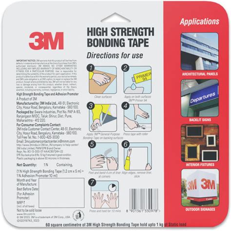 3M High Strength Bonding Tape (1.2cmx5m) and Adhesion Promoter 10ml 5 m ...