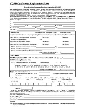 Fillable Online unt CCBD Conference Registration Form - University of ...