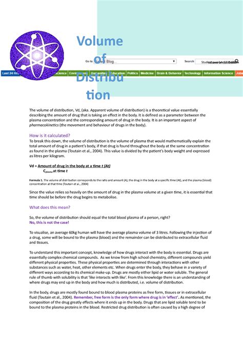Volume of Distribution Blog - Volume of Distribu tion Student number 13194889 Volume of ...