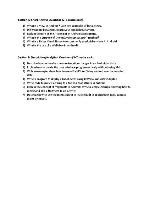 MAD-6th Sem: Android Short Answer & Programming Questions Notes - Studocu