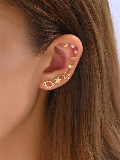 8pcs/set Star & Moon Decor Earrings | SHEIN USA