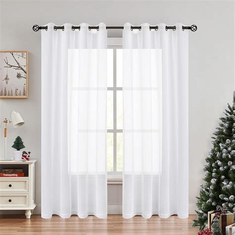 Buy Randall Snow White Linen Sheer Curtain Panel Sets of 2 with Eyelets ...