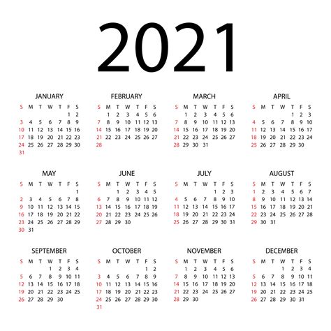 Calendario 2021 Plantilla 1 Calendario Calendario Anual Hojas De ...