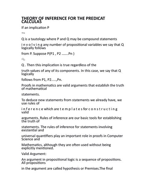 Theory OF Inference FOR THE Predicat Calculas - THEORY OF INFERENCE FOR ...