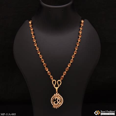 Om artisanal design gold plated rudraksha mala with pendant for men ...