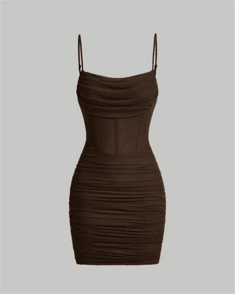 Ruched Mesh Cami Summer Short Bodycon Dress In Brown – Littlebox India