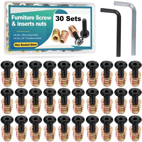 Snapklik.com : Twidec/30 Sets 1/4-20x15mm Threaded Inserts For Wood ...