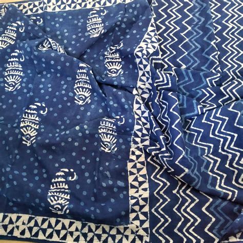 Indigo Bagru Block Print Cotton Saree with Blouse – RKG SHOPPING