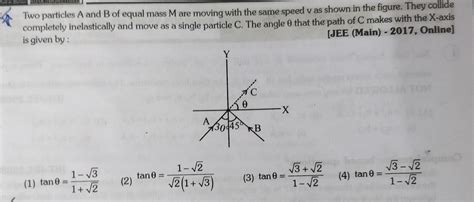 Two particles A and B of equal mass M are moving with the same speed v ...
